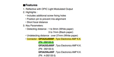 Image of Related Content Card: Connector and its Mating parts for GP2A25J0000F Sharp’s Reflective Optical Sensor