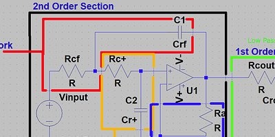A close-up view of a third-order low-pass filter schematic