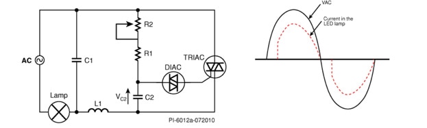A typical leading-edge TRIAC dimmer and the voltage Image of A typical leading-edge TRIAC dimmer and the voltage