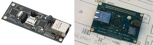 Parallax W5100 Spinneret and W5200 QuickStart boards Image of Parallax W5100 Spinneret and W5200 QuickStart boards