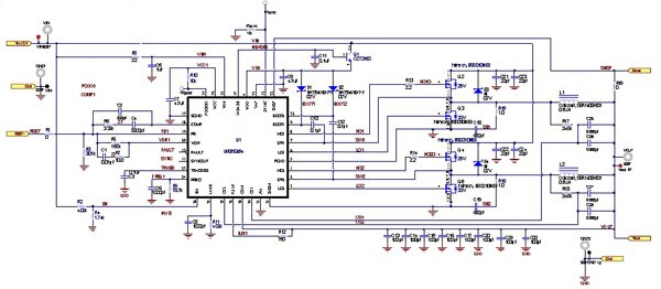 The complete schematic of the dual-phase converter using LM3754 Image of The complete schematic of the dual-phase converter using LM3754