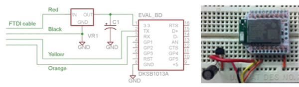 Breadboard configuration circuit STMicroelectronics L4931CZ33-AP 和 Panasonic EEA-GA1H2R2