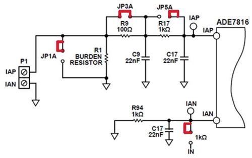 Analog Devices ADE7816 Typical Current Channel A configuration