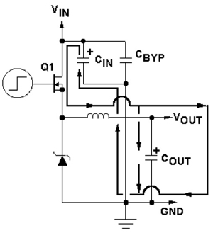 Texas Instruments buck-switching voltage regulator circuit Image of Texas Instruments buck-switching voltage regulator circuit