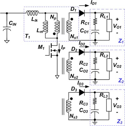 Flyback converter with multiple outputs Image of flyback converter with multiple outputs