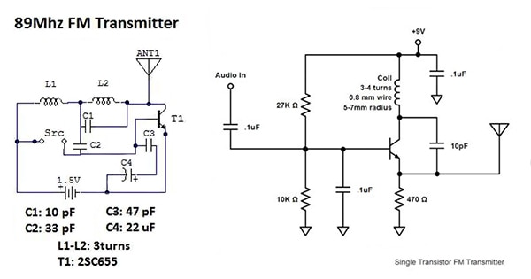 Simple single-transistor, low-cost narrow-band FM transmitter designs Image of simple single-transistor, low-cost narrow-band FM transmitter designs
