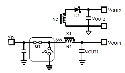 Texas Instruments typical fly-buck converter topology Diagram of Texas Instruments typical fly-buck converter topology