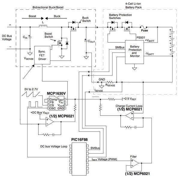 Microchip Technology bi-directional power converter Diagram of Microchip Technology bi-directional power converter