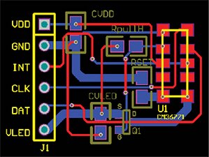 Suggested layout for Vishay VCNL4100 block using two board layers Diagram of suggested layout for Vishay VCNL4100 block using two board layers
