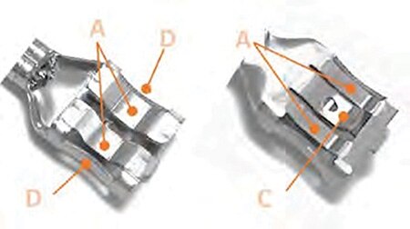 Leaf-spring rolls, tab guidance features, and locking dimple Image of leaf-spring rolls, tab guidance features, and locking dimple