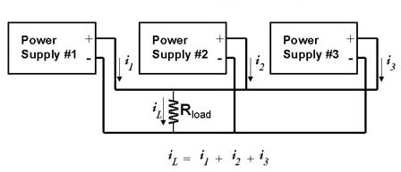 Three power supplies connected in parallel Diagram of three power supplies connected in parallel