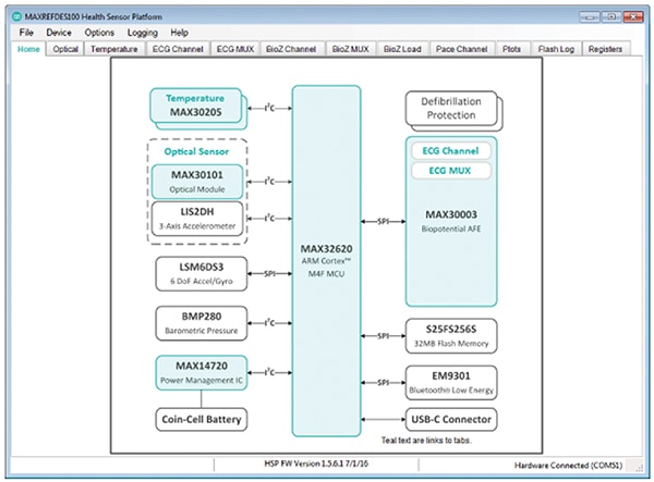 Home tab after the hSensor hardware is connected to the PC Image of home tab after the hSensor hardware is connected to the PC