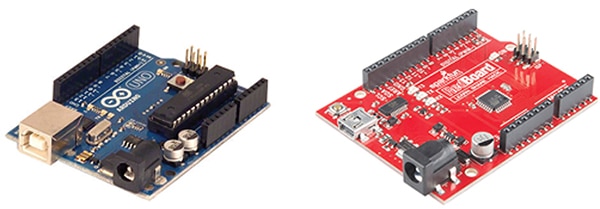 Arduino brand UNO and SparkFun’s Red Board (UNO) Image of Arduino brand UNO and SparkFun’s Red Board (UNO)