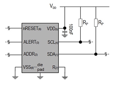 Sensirion SHT35 communication to host microcontroller Diagram of Sensirion SHT35 communication to host microcontroller