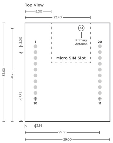 NimbeLink NL-SW-LTE-SVZM20 Skywire LTE Cat M1 modem Diagram of NimbeLink NL-SW-LTE-SVZM20 Skywire LTE Cat M1 modem
