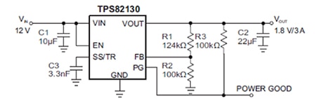 TPS82130 DC-DC module from Texas Instruments Diagram of TPS82130 DC-DC module from Texas Instruments