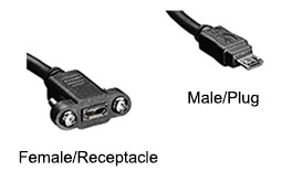 Female/receptacle and male/plug USB Type Micro B connector Image of female/receptacle and male/plug USB Type Micro B connector