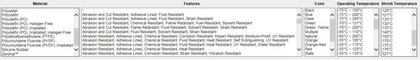 Digi-Key material, features, working temperature, and shrinkage temperature parameters (click to enlarge) Image of DigiKey material, features, working temperature, and shrinkage temperature parameters (click to enlarge)