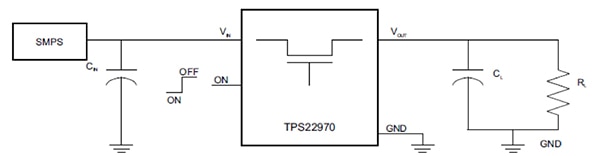 Basic application of the TPS22970 Diagram of basic application of the TPS22970