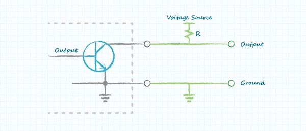 Collector output can be pulled up to a suitable voltage Diagram of collector output can be pulled up to a suitable voltage