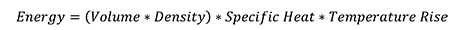 Energy = (Volume * Density) * Specific Heat * Temperature Rise Equation 3