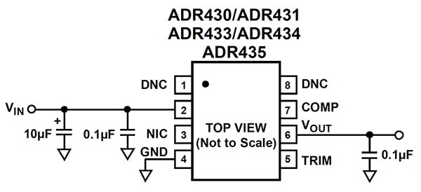 Basic connection of the Analog Devices ADR43x voltage references Diagram of basic connection of the ADR43x voltage references