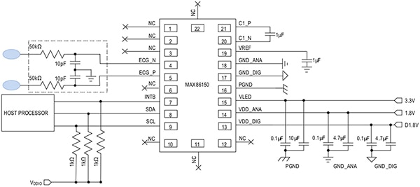 Maxim Integrated MAX86150 (click to enlarge) Diagram of Maxim Integrated MAX86150 (click to enlarge)