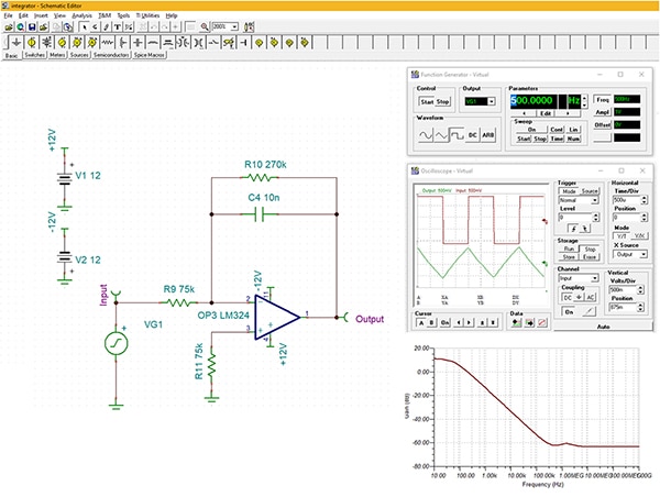 TINA-TI simulation of a practical integrator (click to enlarge) Image of TINA-TI simulation of a practical integrator (click to enlarge)