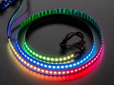 2970 black strip from Adafruit with 144 NeoPixels per meter Seeeduino XIAO 可用來個別控制數百個三色 NeoPixel 示意圖