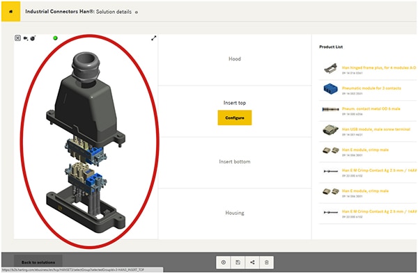 The tool builds the complete connector assembly and provides a detailed 3D image (click to enlarge) Image of tool builds the complete connector assembly and provides a detailed 3D image (click to enlarge)