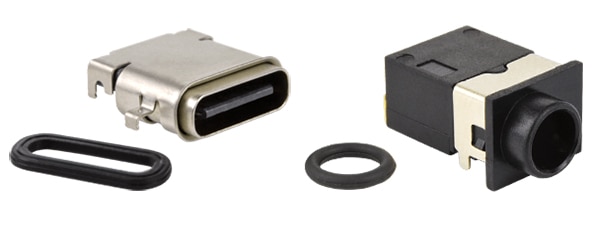Same Sky UJ31-CH-3-MSMT-TR-67 USB connector and PJ-001AH-67 DC power jack Immagine del connettore USB UJ31-CH-3-MSMT-TR-67 e del connettore femmina di alimentazione c.c. PJ-001AH-67 di Same Sky