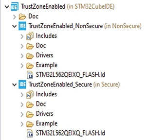 TrustZone project is implemented in a hierarchical project structure Image of TrustZone project is implemented in a hierarchical project structure