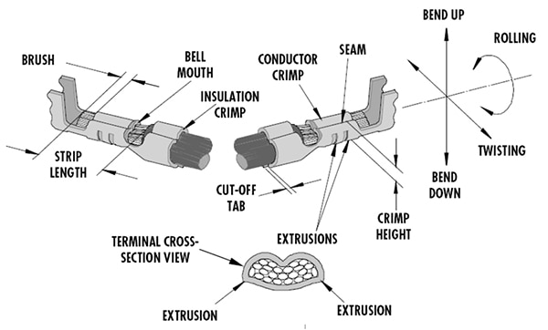 Crimped connection formed with Molex receptacle terminals Diagram of crimped connection formed with Molex receptacle terminals