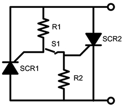 Basic layout of a relay using back-to-back SCRs 使用背對背 SCR 的繼電器基本佈局示意圖