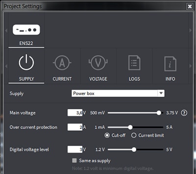 Otii project SUPPLY set-up Image of Otii project SUPPLY set-up