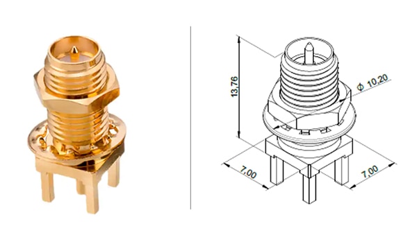 Würth Elektronik 63012042124504 is a reverse polarity SMA connector Immagine del connettore SMA a polarità inversa 63012042124504 di Würth Elektronik