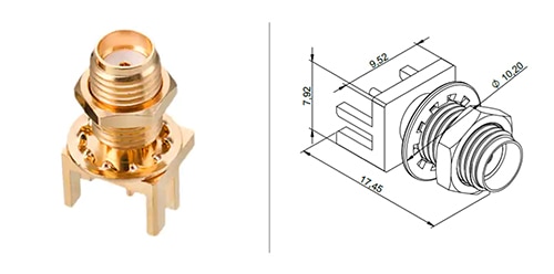 Würth Elektronik 60312242114510 DC to 10 GHz SMA connector jack Immagine della presa per connettore SMA da c.c. a 10 GHz 60312242114510 di Würth Elektronik