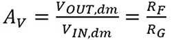 AV = VOUT,dm / VIN,dm = RF/RG Equation 7