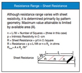 Resistance range is determined primarily by pattern geometry on the wafer sheet Image de la plage de résistance déterminée principalement par la géométrie du motif sur la feuille de plaquettes