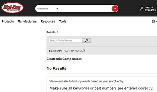 Part Search result with incorrect part number Image des résultats de recherche de pièce avec une référence incorrecte