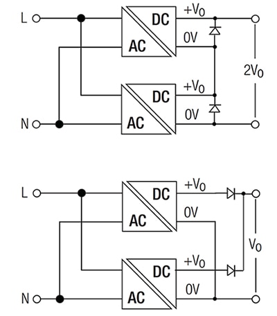 Two AC-DC converters connected in series Diagram of two AC-DC converters connected in series