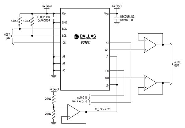 Maxim DS1881E-050+ dual-channel digipot (click to enlarge) Diagram of Maxim DS1881E-050+ dual-channel digipot (click to enlarge)