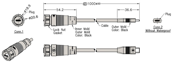 Sure Seal IPUSB-31WPCPC-1M is a 1 m USB-C cable assembly รูปภาพของ Sure Seal IPUSB-31WPCPC-1M คือชุดสายเคเบิล USB-C ยาว 1 ม.