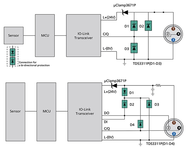 ESD protection using TDS devices (click to enlarge) Diagram of ESD protection using TDS devices (click to enlarge)