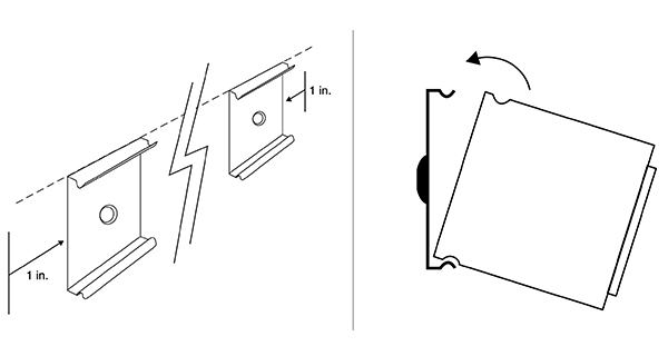Clip-in mounting brackets supplied with the Tripp Lite PS120406 power strip Diagram of clip-in mounting brackets supplied with the Tripp Lite PS120406 power strip