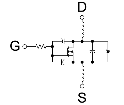 MOSFET showing the parasitic capacitance and inductance Diagram of MOSFET showing the parasitic capacitance and inductance
