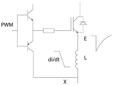 Small emitter inductance at point ‘x’ between a switch and the driver reference Diagram of small emitter inductance at point ‘x’ between a switch and the driver reference