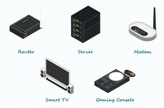 RJ45 connectors are found in a range of networking devices תמונה של מחברי RJ45 הנמצאים במגוון של התקני רשת