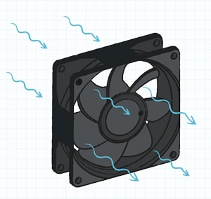 Basic airflow direction of an axial fan 軸流風扇的基本氣流方向示意圖