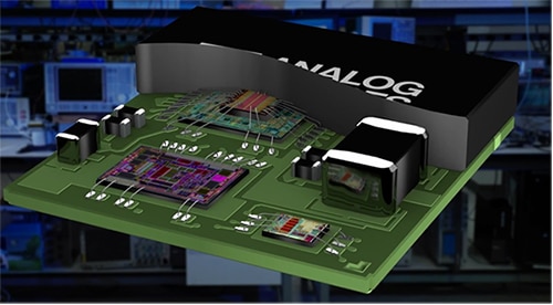Cutaway view of an Analog Devices µModule SIP Obrázek – řez modulu SIP µModule společnosti Analog Devices